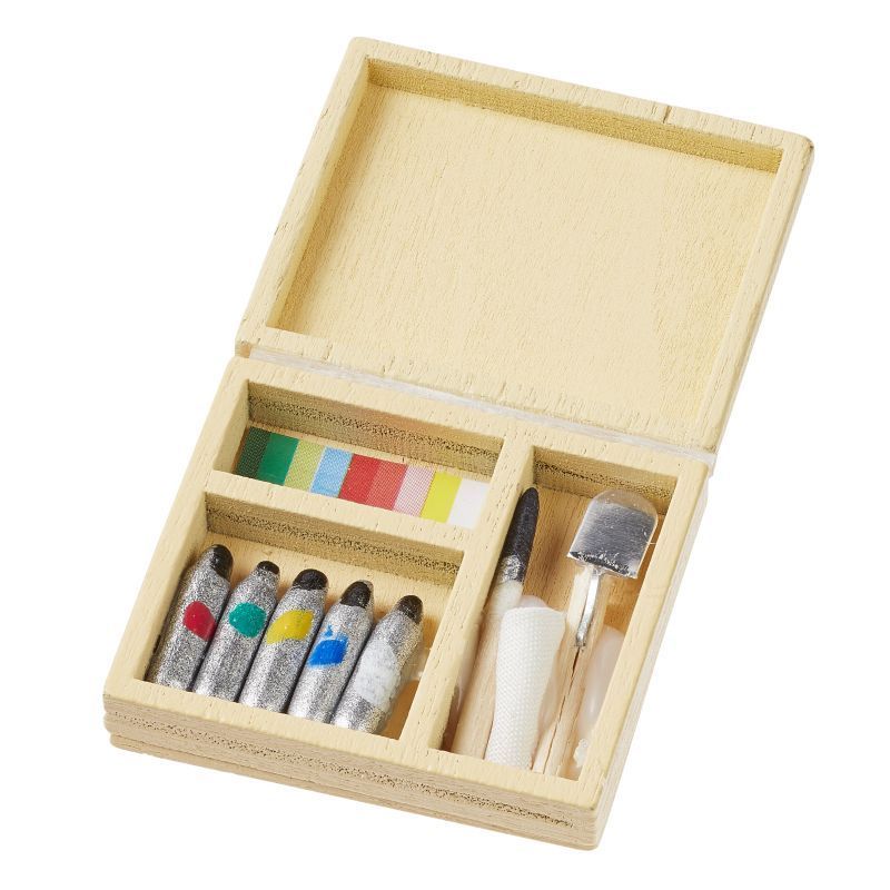 Miniatur Farbenbox ca. 3,5 x 5 cm - Wichteltür/ Wichtelschule. Dekoartikel