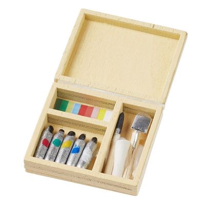 Miniatur Farbenbox ca. 3,5 x 5 cm - Wichteltür/ Wichtelschule. Dekoartikel
