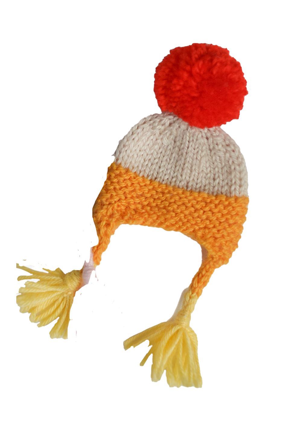 Handgestrickte Mütze mit Ohren. Orange/ Rot. Wolle. Dekoartikel.