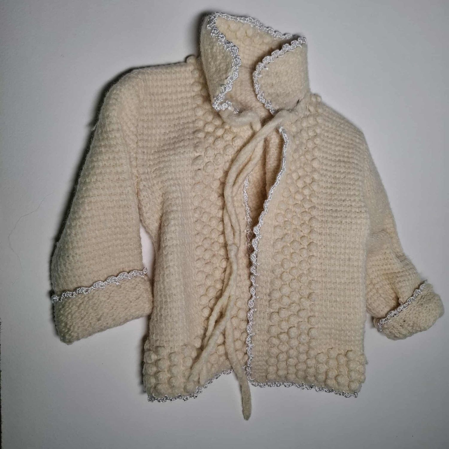 Vintage Strickmantel weiß  fuer 40 cm Baeren.