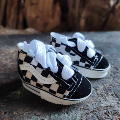 Mini Schuhe kariert 55mm Bären Turnschuhe mit Schnürsenkeln schwarz-weiß kariert