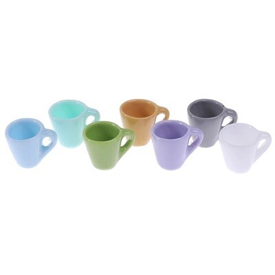 Miniatur Kaffeetassen. Set mit 7 Stueck Miniatur 7 Tassen in verschiedenen Farben (je 1x Gelb, Lila, Hellblau, Blau, Grün, Weiß und Gelb)