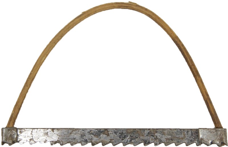 Miniatur Bügelsäge für die Wichtelwerkstatt Miniatur-Bügelsäge 4 cm aus Holz und Metall, naturfarben, handgefertigt, für Wichtel- und Miniaturwelten.