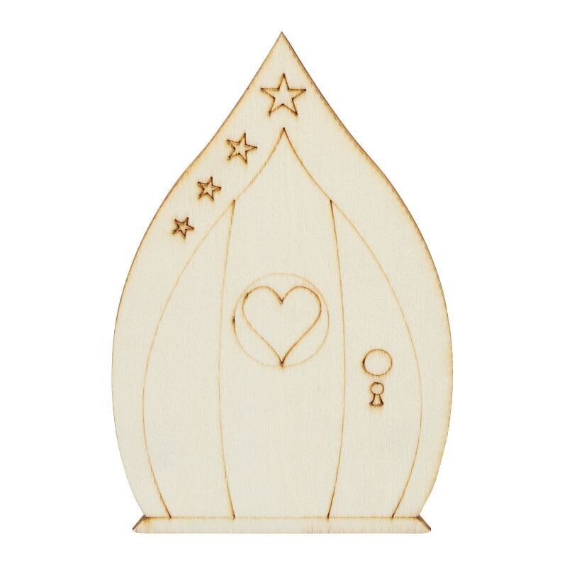 Miniatur-Holztür aus Holz, 10 × 6,2 cm, verziert mit Sternen und Herz, Holzbrettern, für Wichtel- und Feenwelten.