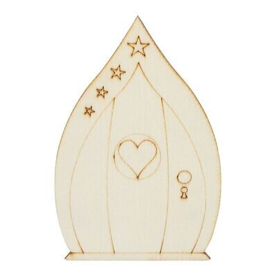 Miniatur Holztür mit eingebrannten Sternen und Herz Miniatur-Holztür aus Holz, 10 × 6,2 cm, verziert mit Sternen und Herz, Holzbrettern, für Wichtel- und Feenwelten.