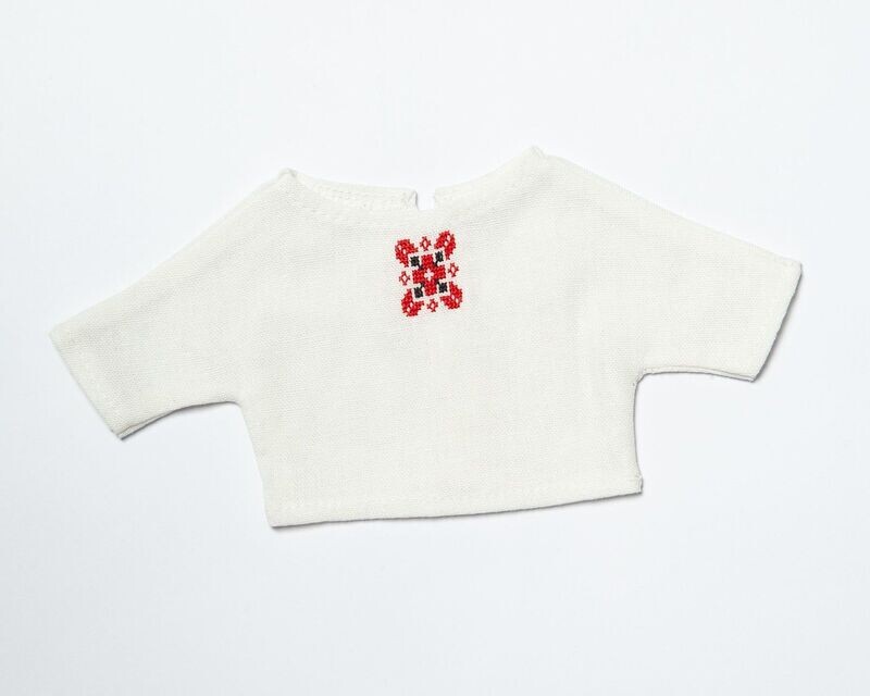 Gesticktes Shirt Vyshyvanka weiß - rot/schwarz fuer 23 cm Philomena Kloss Baeren