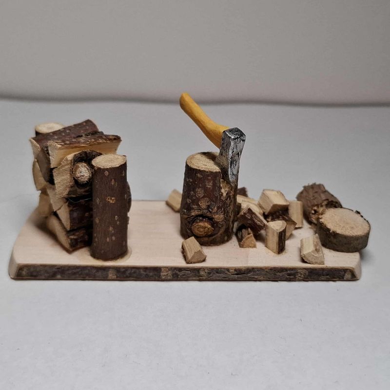 Miniatur Hackstock Holz Axt Wichteltür Miniatur Hackstock Holz Axt Wichteltür