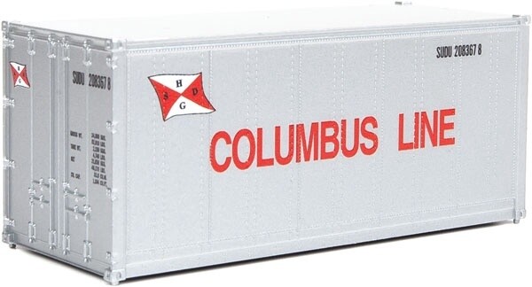20' Smooth-Side Container - Ready to Run -- Columbus Line (white, red)