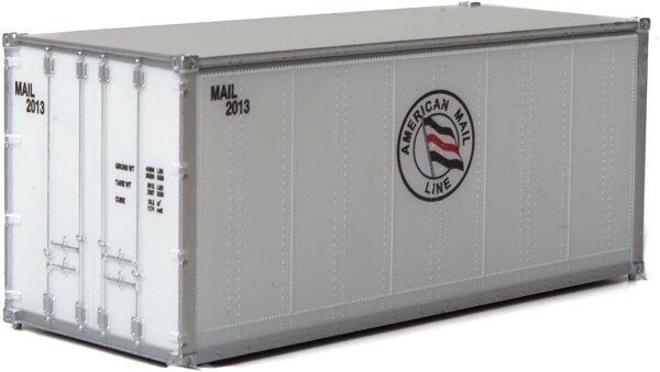 20' Smooth-Side Container - Ready to Run -- American Mail Line (white, blue, red)