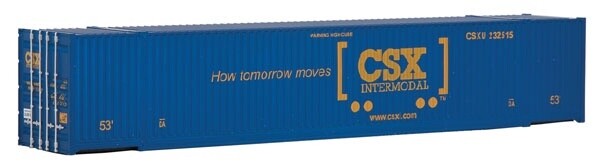 53&#39; Singamas Corrugated Side Container - Ready to Run -- CSX Transportation (blue, yellow; Boxcar Logo)