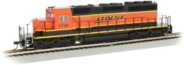 EMD SD40-2 - DCC -- BNSF Railway #1734 (Heritage III H3; orange, black, yellow; Wedge Logo)