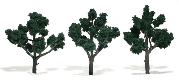 Ready-Made "Realistic Trees" - Deciduous - 4 to 5"  10.2 to 12.7cm pkg(3) -- Dark Green