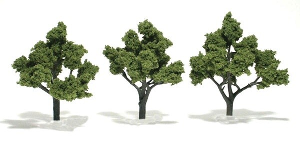 Ready-Made "Realistic Trees" - Deciduous - 4 to 5"  10.2 to 12.7cm pkg(3) -- Light Green