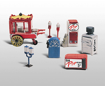 Scenic Details(R) (Unpainted Metal Castings) -- Assorted Vending Machines (Ice, Soda, Gum, Popcorn)
