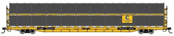 Walthers Mainline 89&#39; Flatcar w/Bi-Level Shielded Auto Rack - Ready to Run -- Chesapeake &amp; Ohio Rack / Trailer-Train Flatcar TTBX #965433