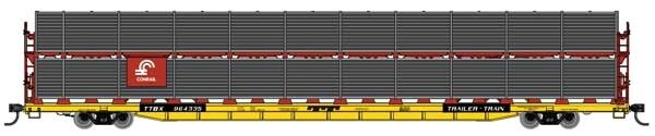 89&#39; Flatcar w/Bi-Level Shielded Auto Rack - Ready to Run -- Conrail Rack / Trailer-Train Flatcar TTBX #964338