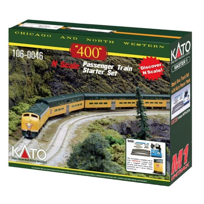 Chicago &amp; North Western 400 Starter Set - Standard DC -- E8A #5022A, 5 Bi-Level Cars; Unitrack Oval, Power Pack