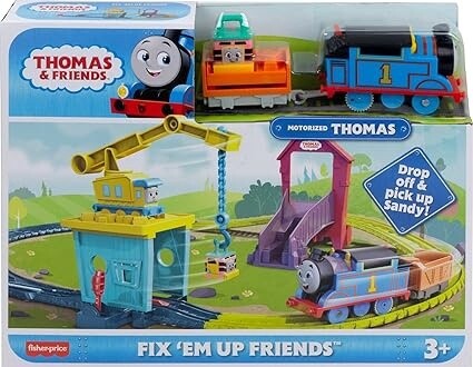 Thomas &amp; Friends Motorized Toy Train Set Fix &#39;Em Up Friends With Carly The Crane, Sandy The Rail Speeder &amp; Thomas For Ages 3+ Years
