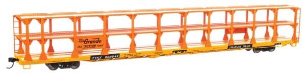 89&#39; Flatcar w/Tri-Level Open Auto Rack -  Denver &amp; Rio Grande Western(TM) Rack Trailer-Train Flatcar TTKX #802548