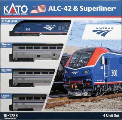 Siemens ALC-42 Charger & 3 Cars Train-Only Set - Standard DC -- Amtrak #302, Sleeper, Coach, Coach-Baggage