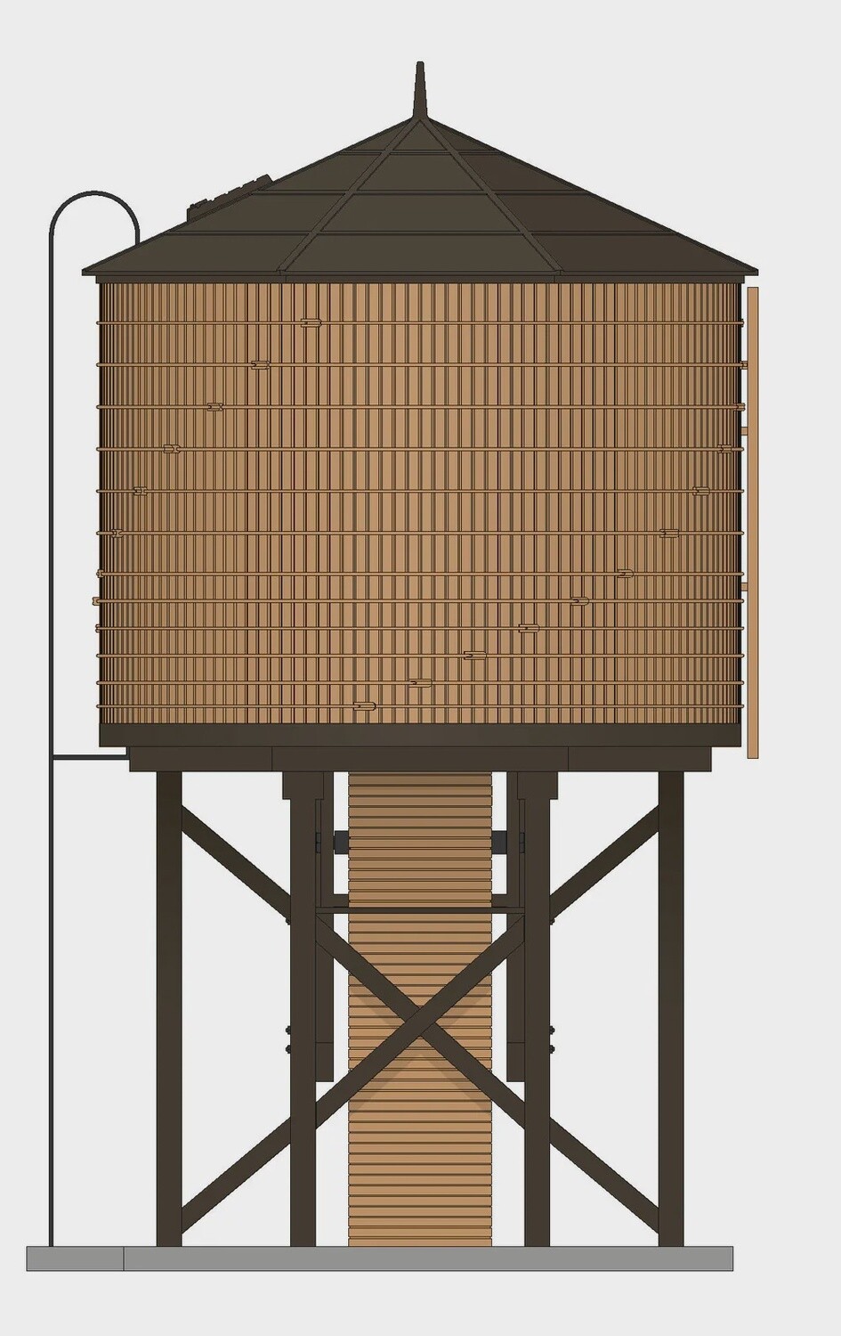 Wood Water Tower -- Assembled (Weathered, brown) unpowered