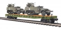 MTH O Scale Premier Flat Car w/(2) Half-Track M16 Scout Car