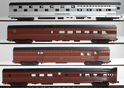 Streamlined Diner, RPO, Observation &amp; Sleeper w/Corrugated Sides -- Pennsylvania Railroad