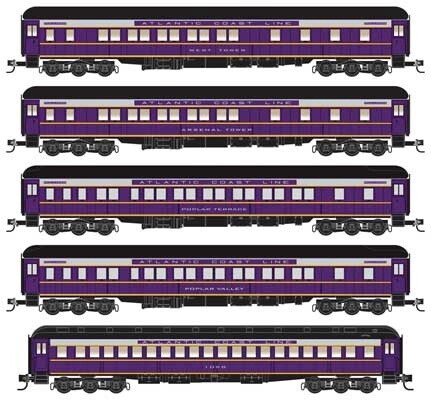 Pullman Heavyweight 5-Car Set - Ready to Run -- Atlantic Coast Line (purple, silver, black, yellow)