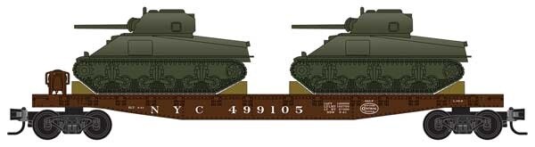 50' Fishbelly-Side Flatcar w/M4 Sherman Tank 3-Pack Jewel Case - New York Central
