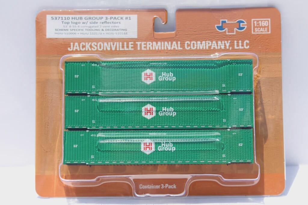 HUB GROUP with Top Logo 53&#39; HIGH CUBE 8-55-8 (3-pack) Set # 1 corrugated containers with stackable Magnetic system.