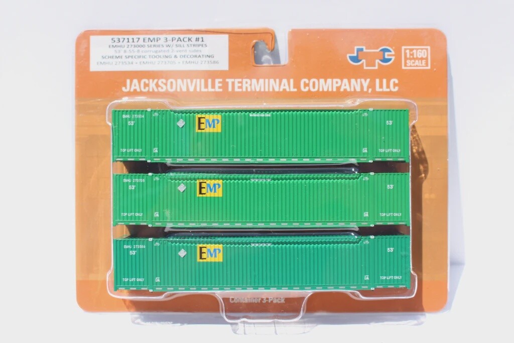 EMP - UP (sill striping) 53&#39; HIGH CUBE 8-55-8 (3-pack) Set #1 corrugated containers with stackable Magnetic system