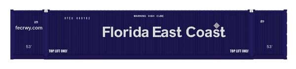 Kato 53&#39; Intermodal Container 2-Pack - Florida East Coast (2020 Scheme, blue, white)