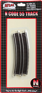 Code 55 Track w/Nickel-Silver Rail &amp; Brown Ties -- 10&quot; Radius Full Curve pkg(6)
