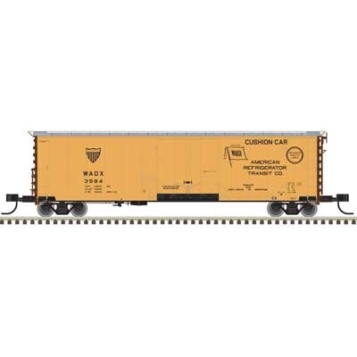 Atlas 50&#39; GA RBL Plug-Door Boxcar - Ready to Run - Master(R) -- American Refrigerator Transit 3525 (yellow, Boxcar Red, black)