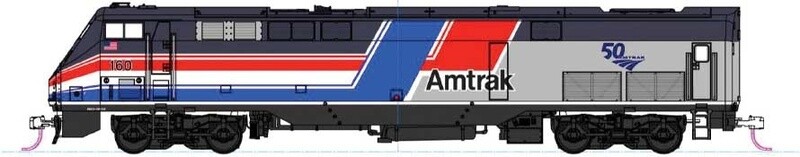 GE P42 Genesis - LS -- Amtrak #160 (Phase III, Hockey Stick, silver, red, white, blue, 50th Anniver