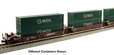 Gunderson Maxi-I 5-Unit Container Well Car w/40&#39; Containers - Ready to Run -- BNSF Railway #239156 (Boxcar Red, Wedge Logo) &amp; China Shipping Containers (g