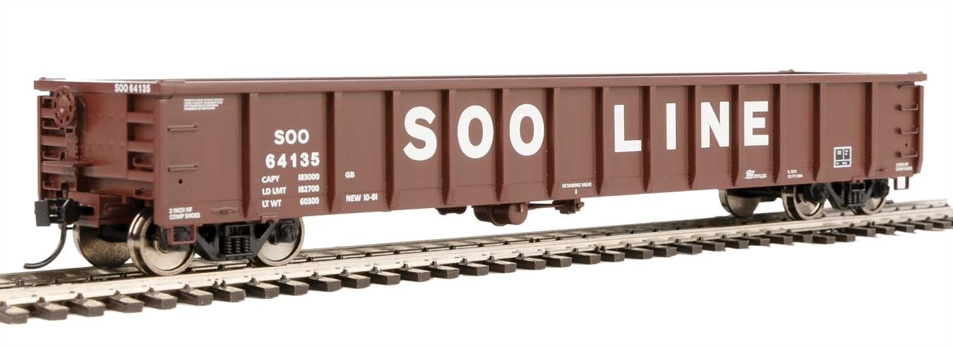 53&#39; Railgon Gondola - Ready To Run -- Soo Line #64135 (oxide, white, large name)