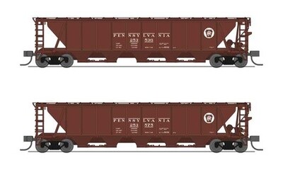 Broadway Limited PRR Class H32 5-Bay Covered Hopper 2-Pack - Ready to Run -- Pennsylvania Railroad (Set B; Tuscan, Circle Keystone)