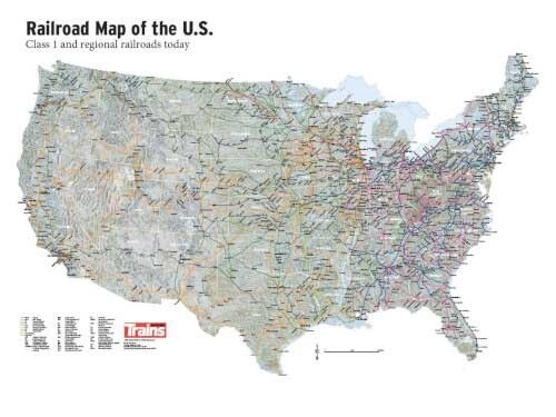 Trains Magazine United States Railroad Map -- 24 x 36&quot; 61 x 91.4cm
