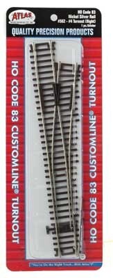 Code 83 Turnout w/Nickel-Silver Rail &amp; Brown Ties - Custom Line(R) -- #4 Right Hand