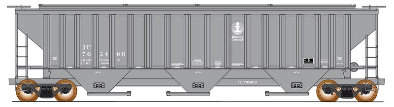 InterMountain HO 7450 Cu Ft 3-Bay Rib-Sided Hopper (ILLINOIS CENTRAL - GREY)