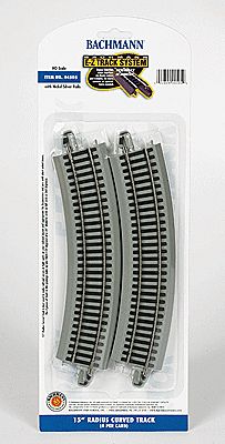 Bachmann Curved Track w/Nickel Silver Rail &amp; Gray Roadbed - E-Z Track(R) -- 15&quot; Radius pkg(4)