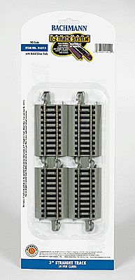 Bachmann Straight Track w/Nickel Silver Rail &amp; Gray Roadbed - E-Z Track(R) -- 3" 7.6cm pkg(4)