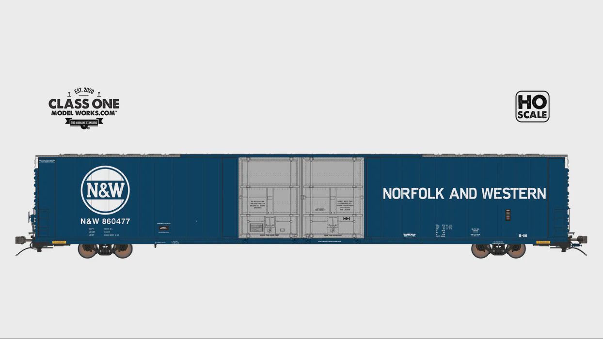 Class One Model Works THRALL 86&#39; HIGHCUBE BOXCAR - 4 DOOR - NORFOLK &amp; WESTERN