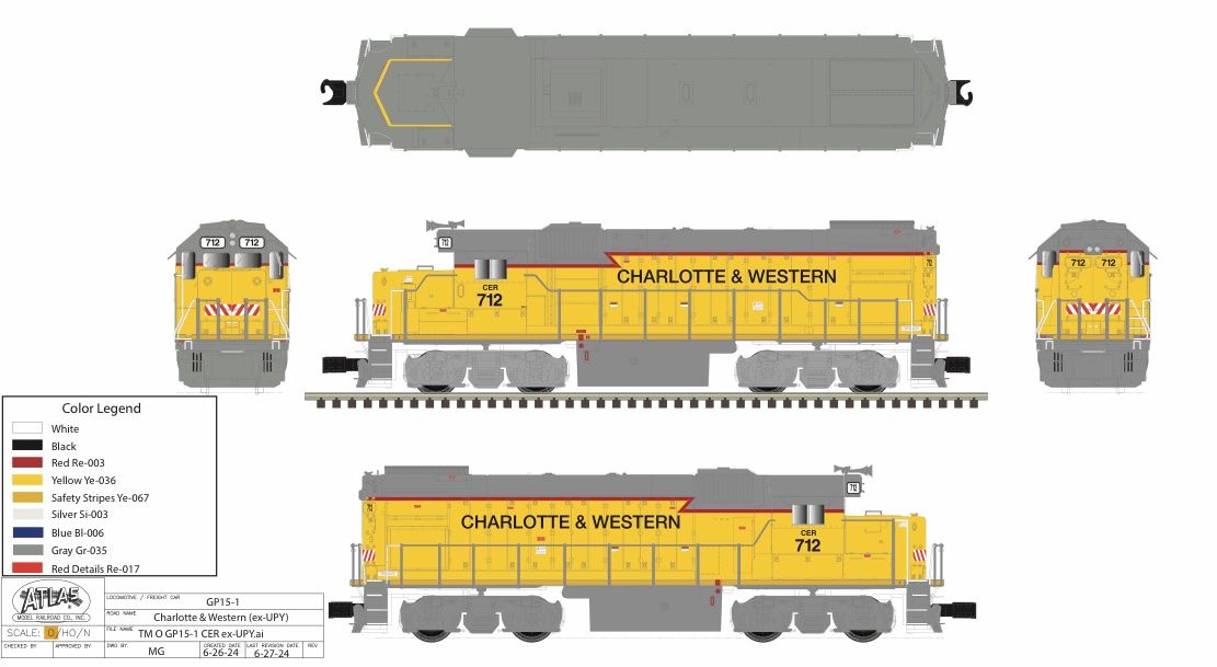 Atlas O Tman GP15 Charlotte &amp; Western #712 (PRE-ORDER), Payment Option: PRE-ORDER DEPOSIT ONLY