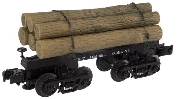 Atlas O Industrial Rail Skeleton Log Car with Log Load - Pacific Lumber Co Road #15