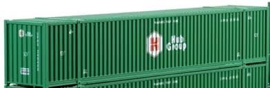 Kato 53&#39; Intermodal Container 2-Pack - Assembled -- Hub Group (green, white, red)