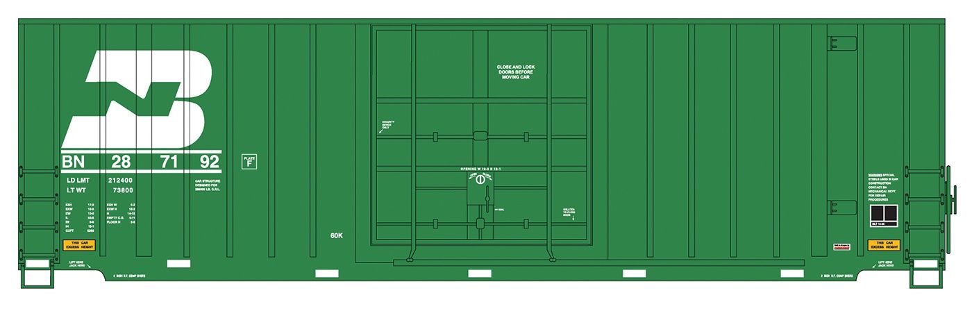 InterMountain - Gunderson 50&#39; High Cube Boxcars w/Modern Ends - Single Door - Burlington Northern, Road Number: 287192