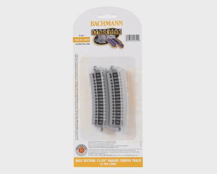Bachmann 44822 - N Half Section 12.50" Radius Curved Track (6/card)