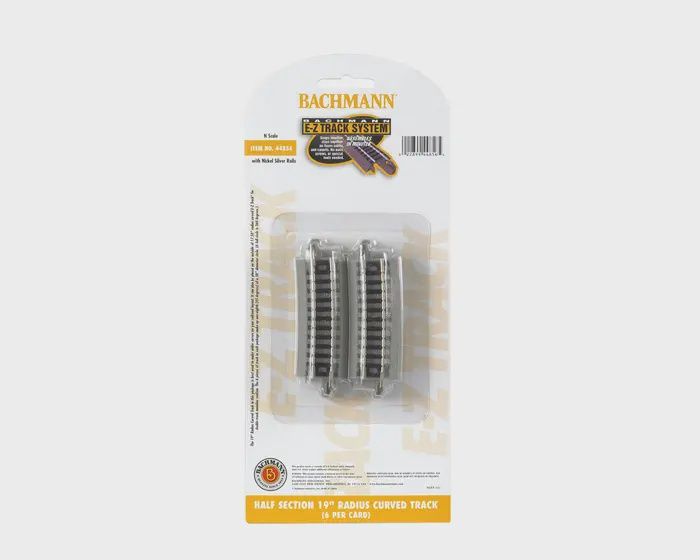 Bachmann 44856 - N Half Section 19 in. Radius Curved Track (6/card)